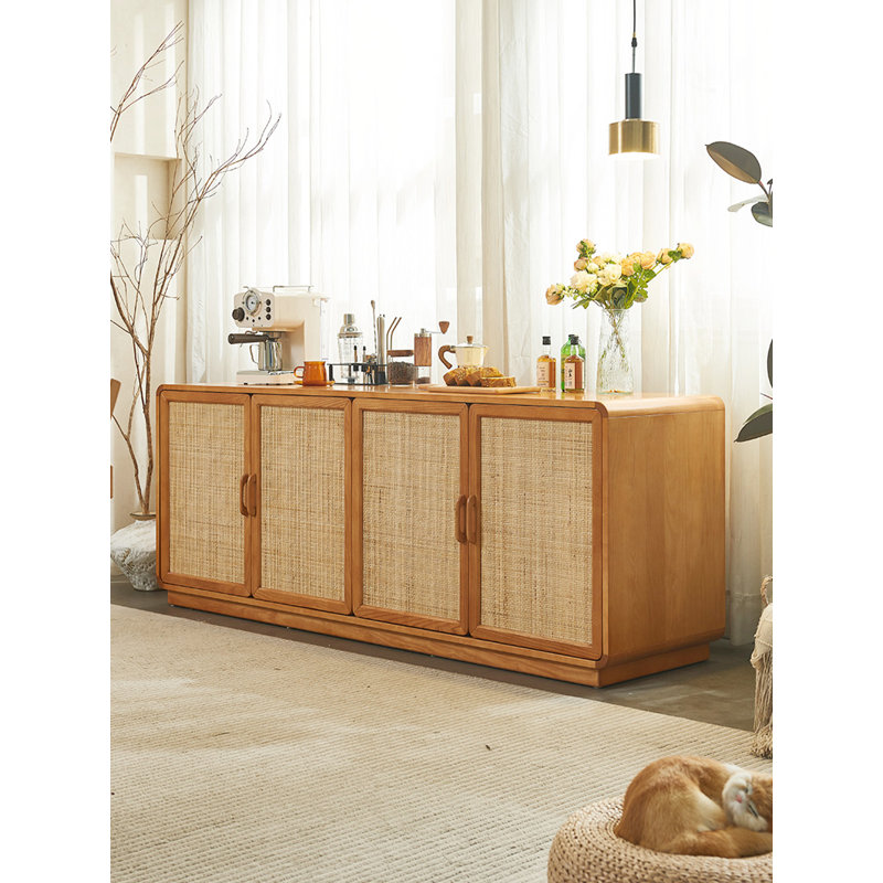Buffet de rangement en rotin de bois massif de style Wabi-Sabi