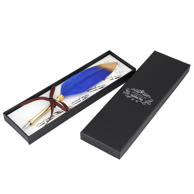 Boîte-cadeau en métal pour stylo plume rétro, Blue