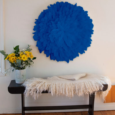 Art et décoration murale plume de chapeau africain JuJu - grand - topaze bleue