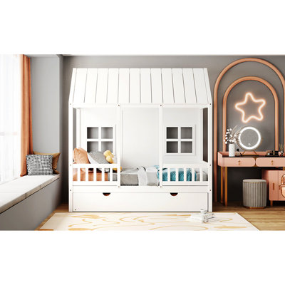 Lit simple avec lit gigogne blanc - Fonctionnel et bois de chambre pour un espace de sommeil confortable