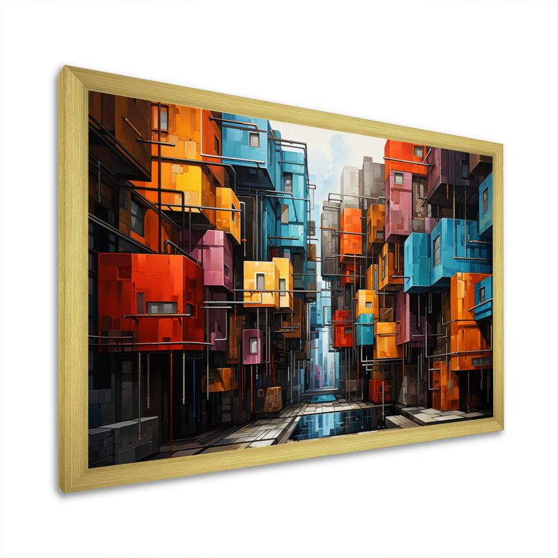 " Hardedge Contrasting Chroma ", Gold Picture Framed, 16" H x 32" W x 1" D