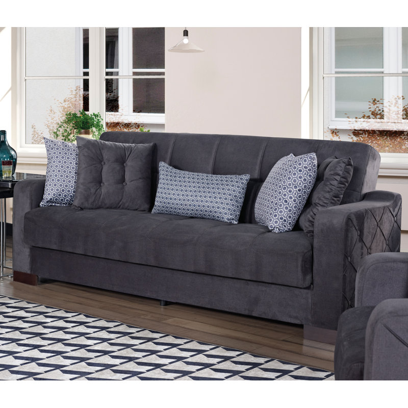 Tevrat Twin 89'' Upholstered Convertible Sofa, Gray Microfiber/Microsuede