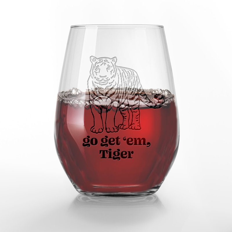 Go Get Em Tiger 15 oz. Verre à vin gravé sans pied