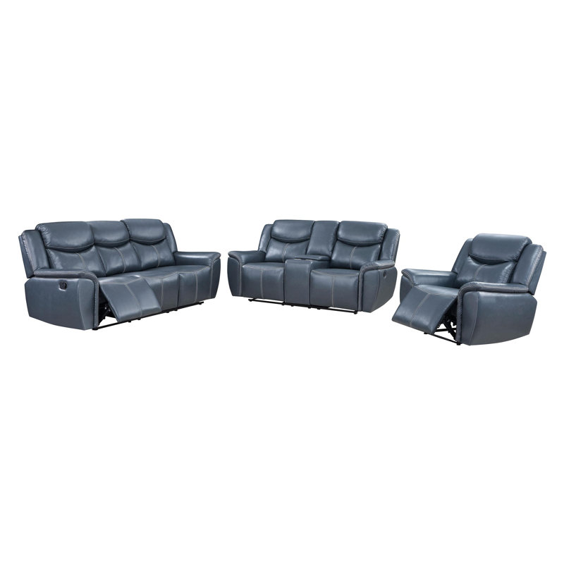 Ensemble de canapés inclinables 3 pièces bleu