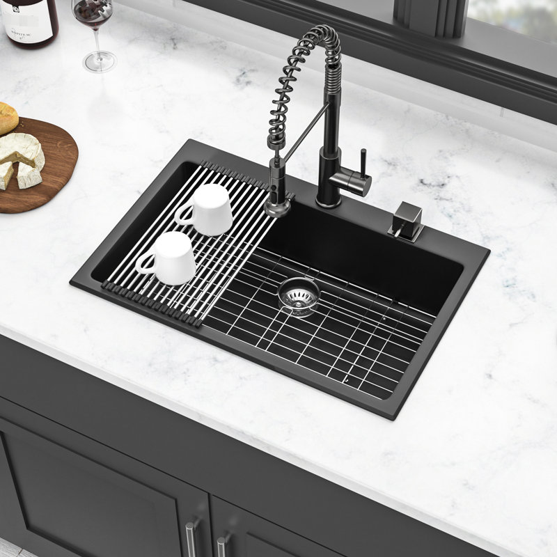 33X22" Quartz Sink - Black Granite Style, Strong And Scratch- Kitchen 33X22": Appearance, Easy To Clean