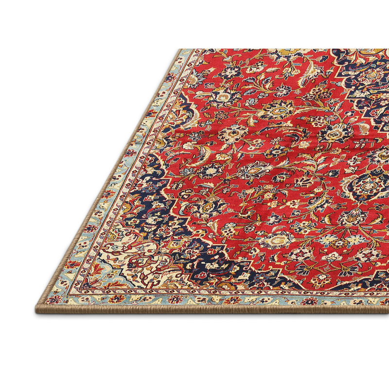 Rouge oriental/beige/Tapis décoratif bleu, Rectangle 5 pi x 8 pi