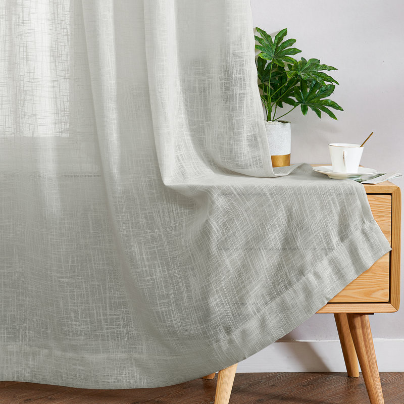 Farmhouse Sheer Curtains for Living Room Rod Pocket Panels Set, Gray, 52" W x 72" L