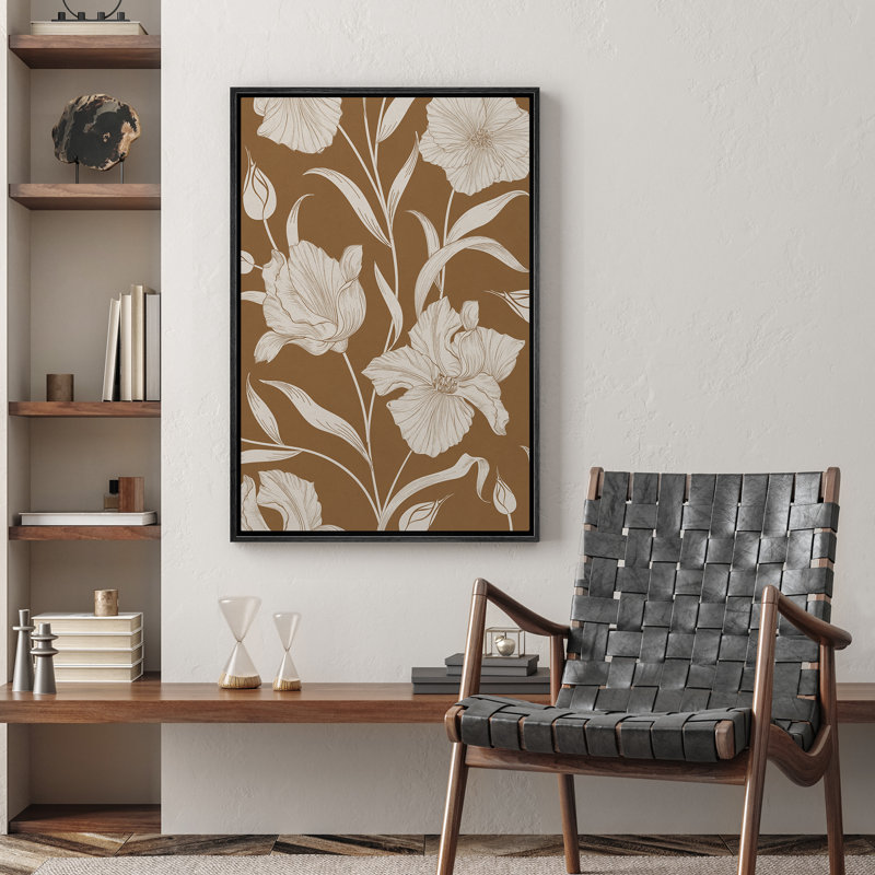 «Warm Brown Floral Decor», impression sur toile encadrée, Noir, noir, noir, noir, H 24 po x l 16 po