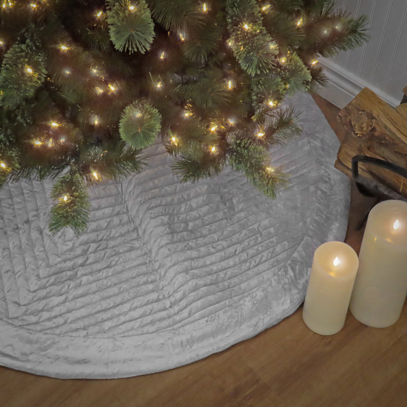 Silver Quilted Velvet Christmas Tree Skirt, 60 inches