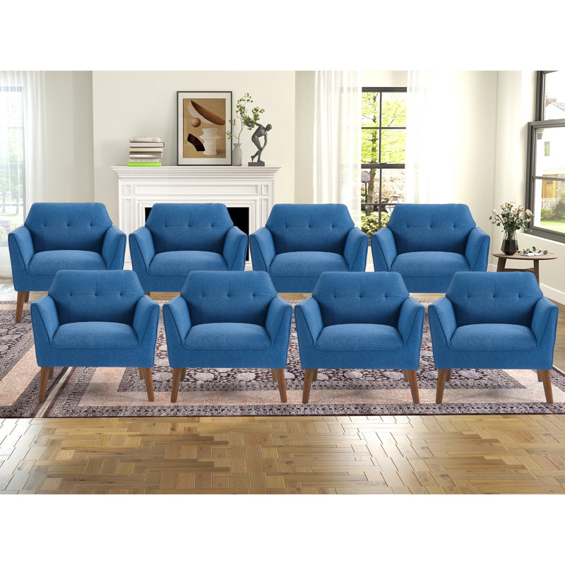 Hotaling 32.2" Wide Contemporary Upholstered Accent Chair With Solid Wood Legs, Blue