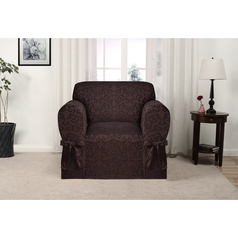 Housse pour fauteuil à coussins carrés/rectangulaires, Mélange de lin brun