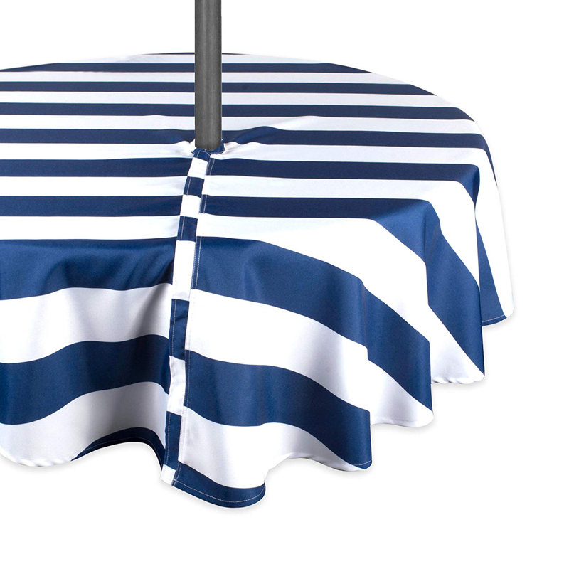 Risa Striped Polyester Round Tablecloth, Nautical Blue, 52" L x 52" W