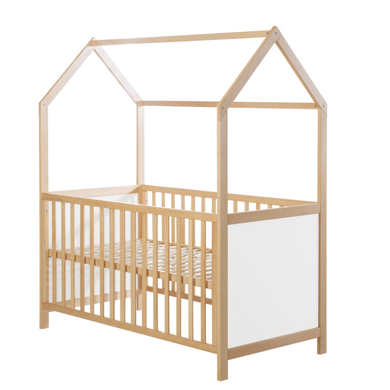 House Cot Bed, Natural Beech