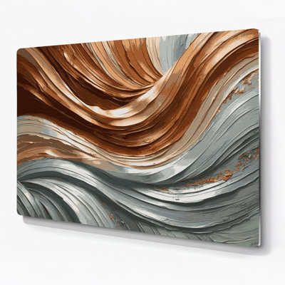 Horizontal Striped Auburn Light Gray Brown Metal Wall Art