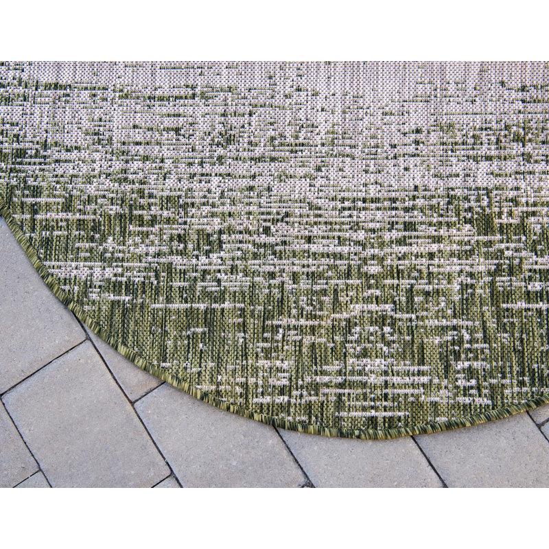 Tapis abstrait vert / gris Jennette, Rond 4 pi 1 po