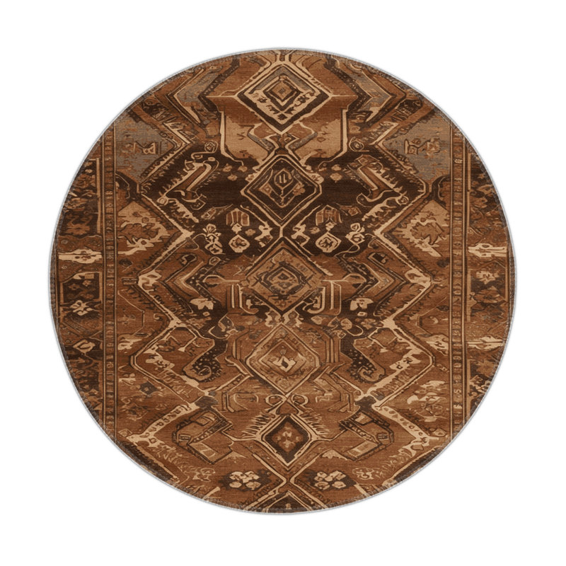 Tapis d'intérieur et d'extérieur brun Persian, Rond 5 pi