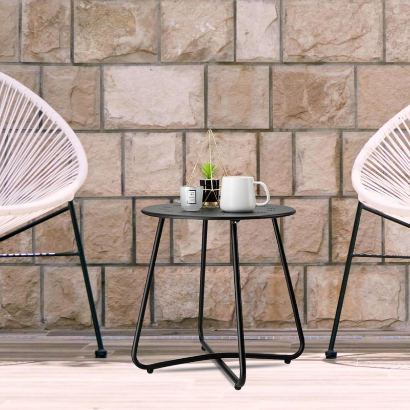 Danpinera Outdoor Side Tables With Flower Cut Outs Weather Resistant Steel Side Table Round Outdoor End Table Metal Side Table For Yard Balcony Garden
