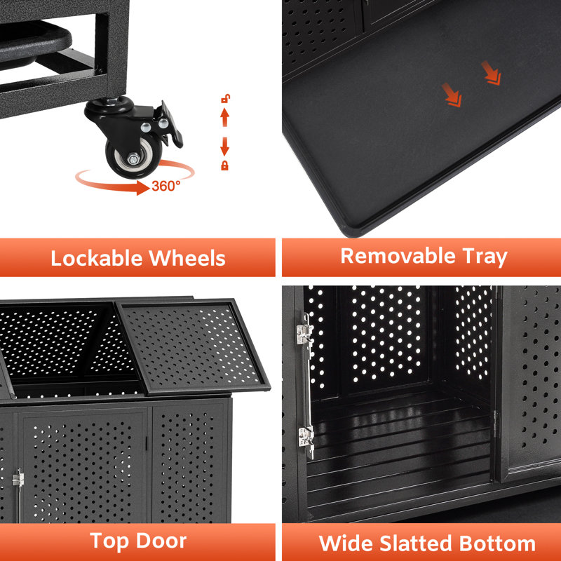 Extra Large Black Steel Escape-Proof Dog Crate with Pointed Roof