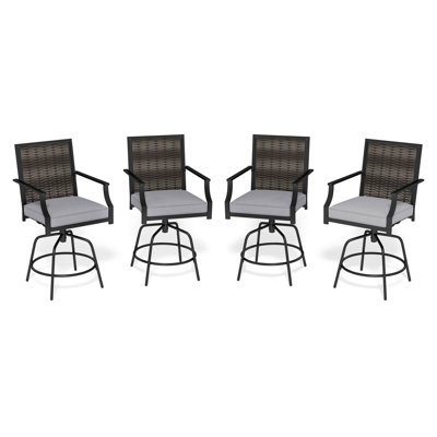 Outdoor Pe Wicker Swivel Bar Stools Set With Back Armrests And Cushion by Red Barrel Studio