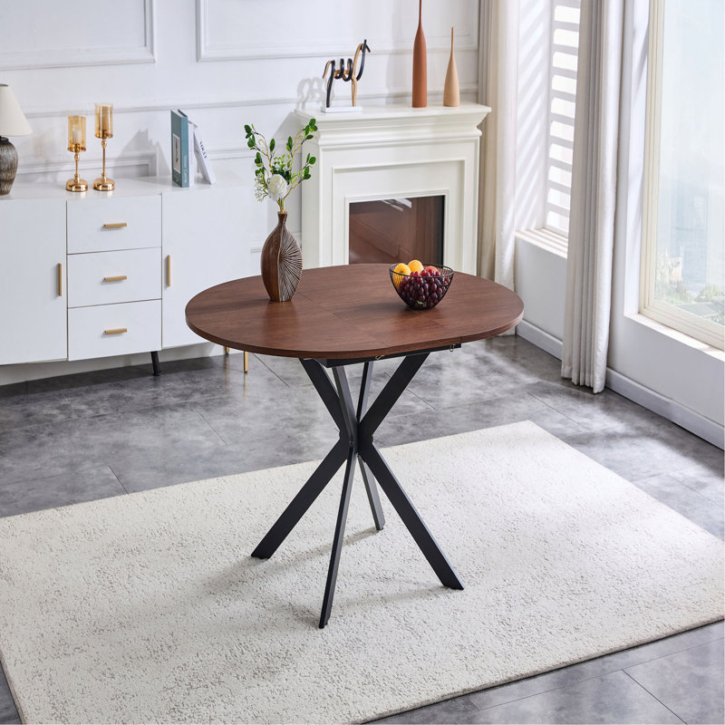 Table de salle à manger extensible ronde - Table de salle à manger peu encombrante avec pieds en métal robustes, pour petit appartement / salon, table de salle à manger multifonctionnelle de 4 à 6 places