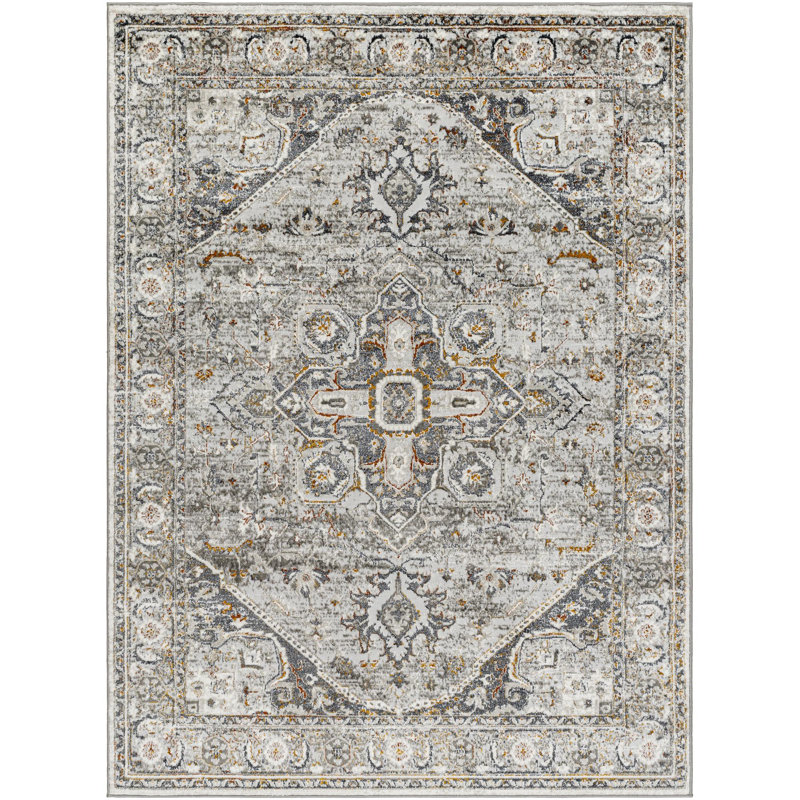 Mikel Traditional Dark Gray Area Rug, Rectangle 5'3" x 7'