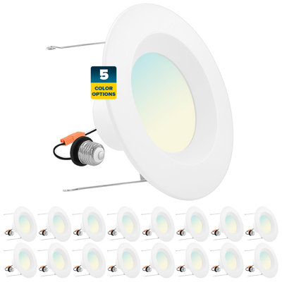 Sunperian 16-Pack 5/6" Recessed LED Can Lights, 5 Colour Options, 14W=90W, 1100 Lumens, Dimmable, Wet Rated, IC Rated, ETL Listed