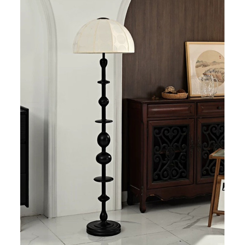 Beige-blanc + tissus noirs + métaux + lampes sur pied de forme libre en bois massif, Noir