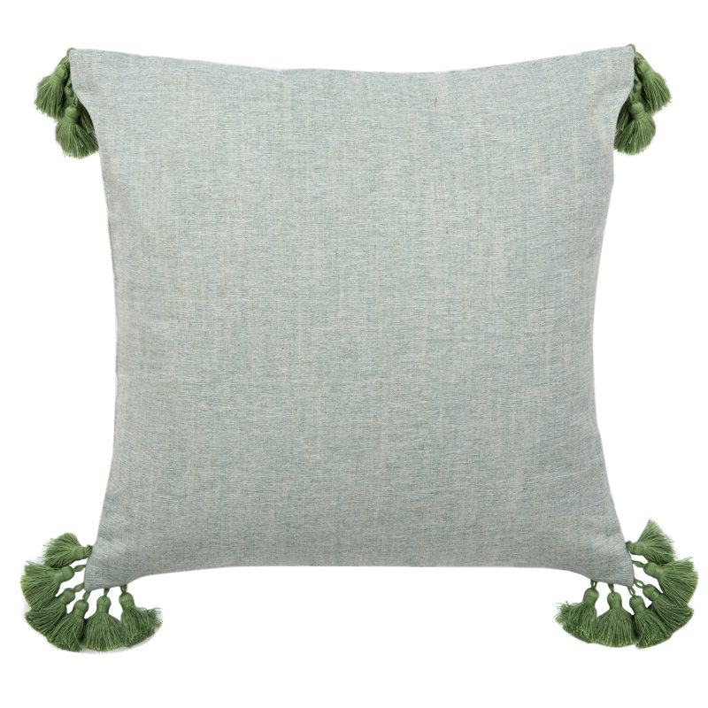 Hunter Green Cotton Blend Square Pillow with Tassels