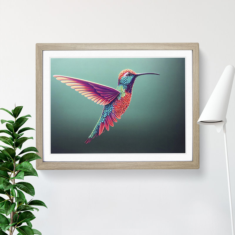 Interesting Hummingbird - Framed Print, 34cm H x 46cm W x 2cm D, Oak