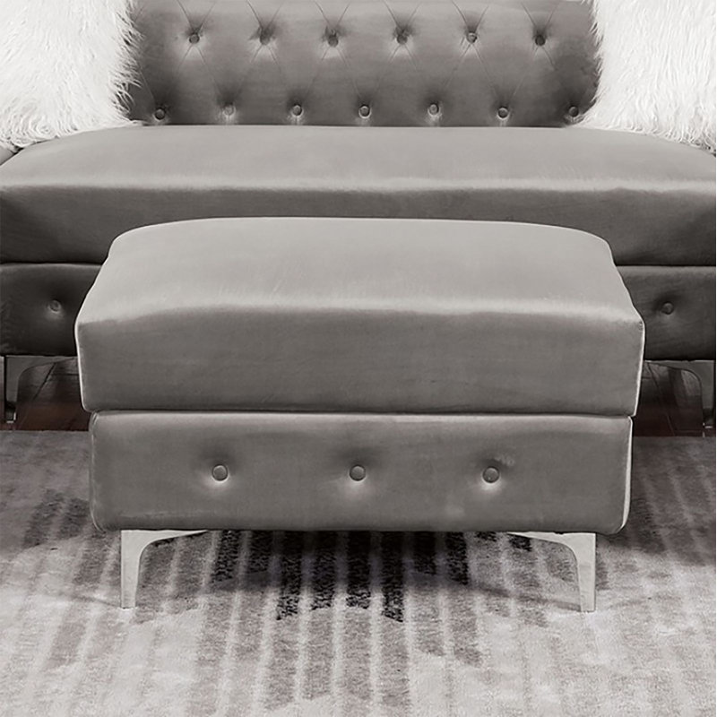 Repose-pieds de cocktail rectangulaire capitonné de 32 po de large Ridgeville, Mélange de polyester gris