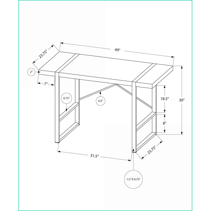 Bureaux pour bureau à domicile, bureau d'ordinateur moderne industriel L 49 po, stratifié gris, métal noir | Gris | Panneau de particules