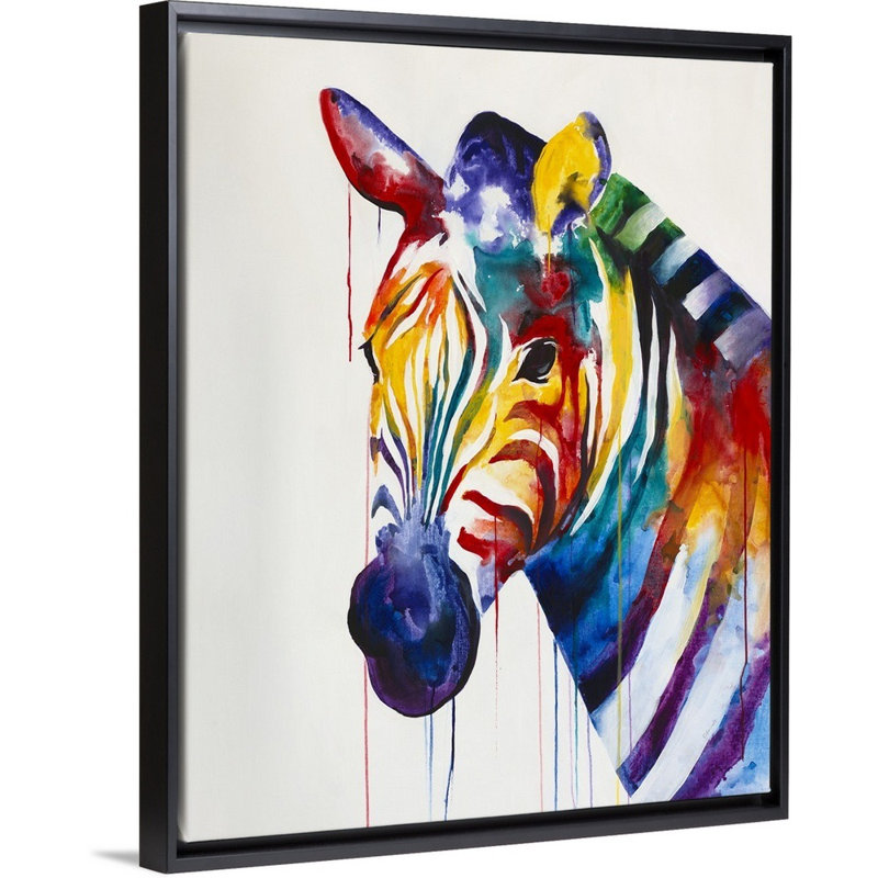 « zèbre call », peinture sur toile, H 15,7 po x l 12,7 po x p 1,75 po, Cadre flottant noir