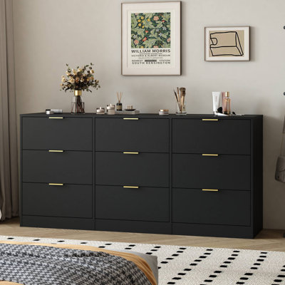 Commode 9 tiroirs, grande commode profonde de 63 po, commode en bois avec 9 tiroirs pour la chambre à coucher, commodes longues pour le salon, couloir