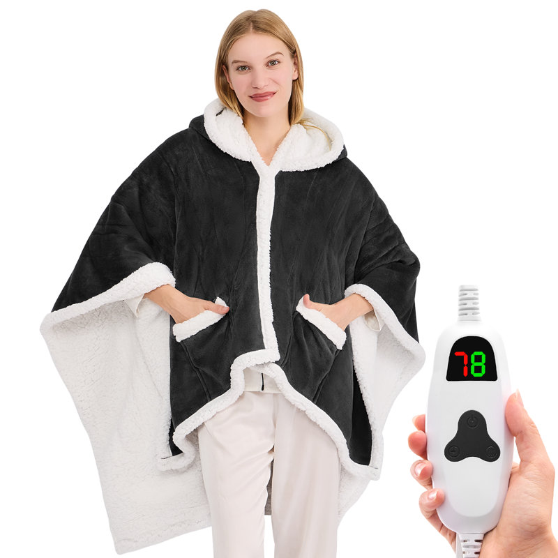 Poncho à couverture Sherpa, Jeté, Noir