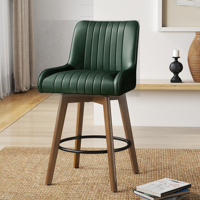 Tabouret tournant 26 "avec siège à ressorts ensachés et base en bois massif, Vert