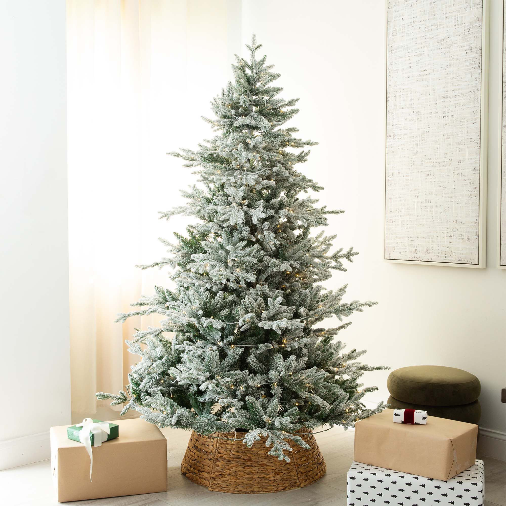 Pre-Lit Artificial Fraser Fir Flocked Christmas Tree with Instant Connect Technology, 7'