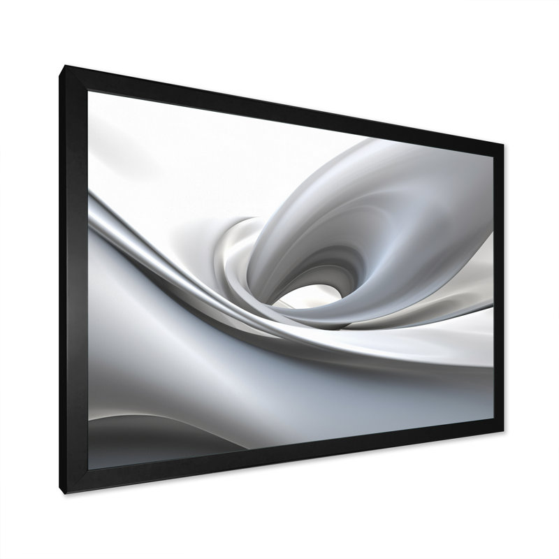 «White Grey Contemplative Abstraction - Abstract Modern Waves», art encadré, Cadre simple noir, H 34 po x l 44 po x P 1,5 po