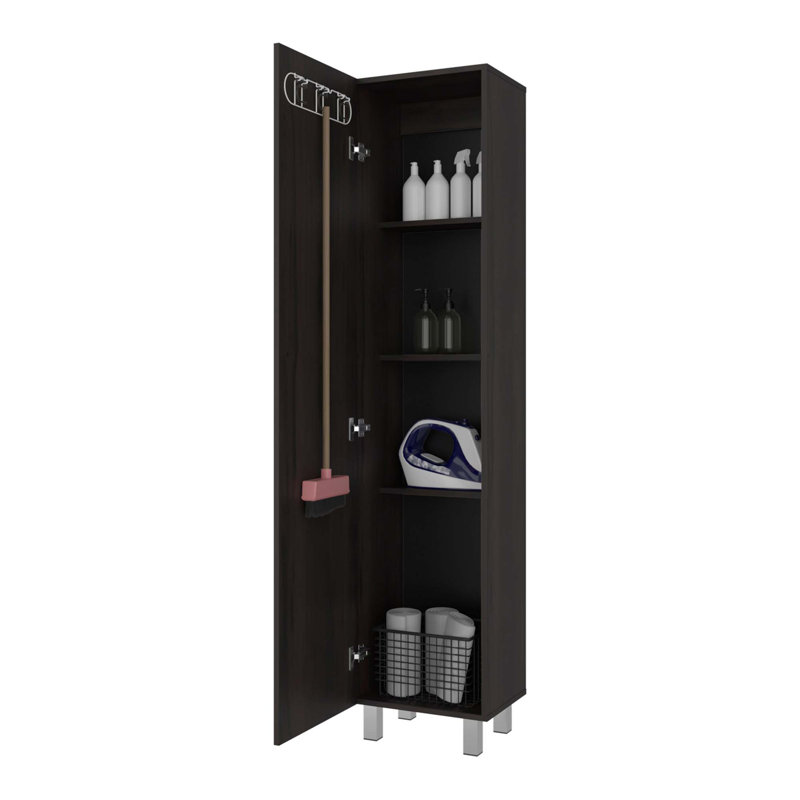Slim Laundry Storage Cabinet with Fixed Shelving, Walnut