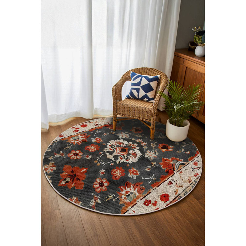 Derya Collection Digital Print Cotton-Polyester Multicolor Floral Rug, Square 3'4"