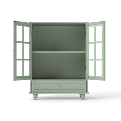 Minimalism Buffet Cabinet with Double Glass Doors And Drawer, Accent Cabinet, Modern Wooden Storage Sideboard Cupboard