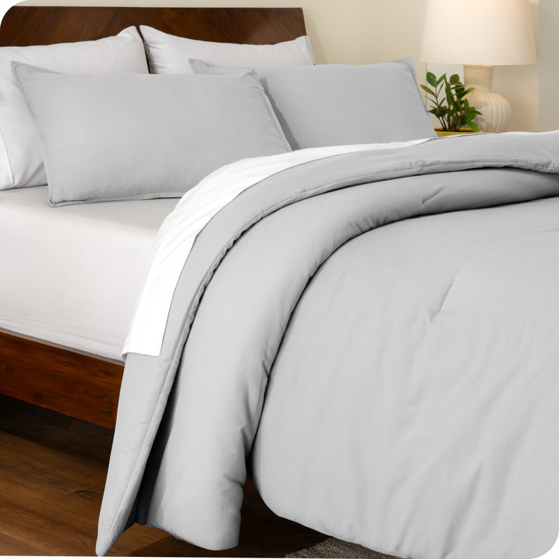 Ensemble d'édredon en duvet synthétique, Édredon pour grand lit + 2 taies décoratives, Gris nuageux
