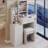 29.2" Small Size Left Bedside Cabinet Vanity Table + Cushioned Stool, 2 AC+2 USB Power Station, Hair dryer bracket, Extra Large Touch Control Sliding LED Mirror, Tri-color Switching, Brightness Adjust-1833393158