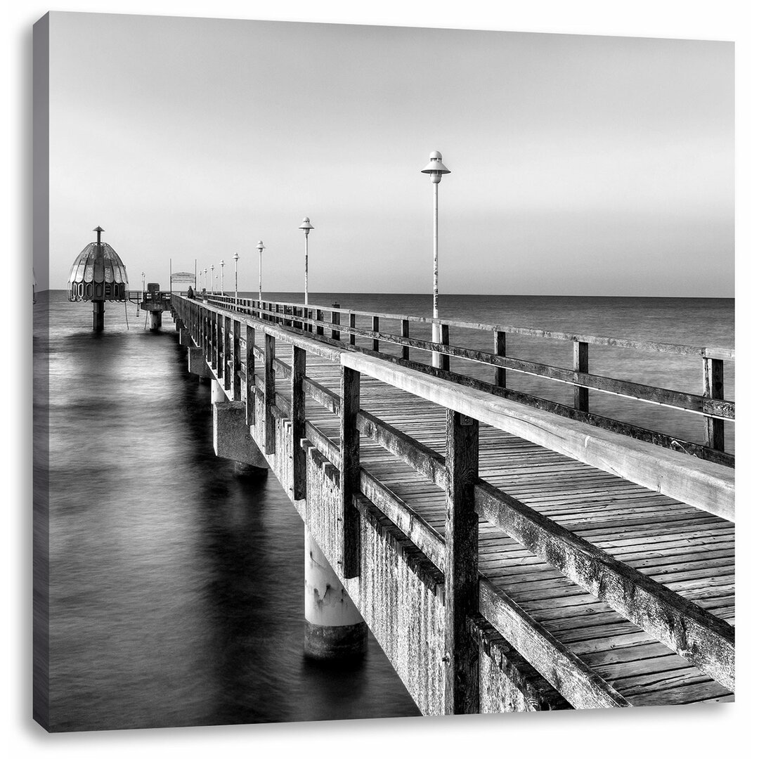 Leinwandbild Pier Steg ins Meer Sonnenuntergang Strand Wasser