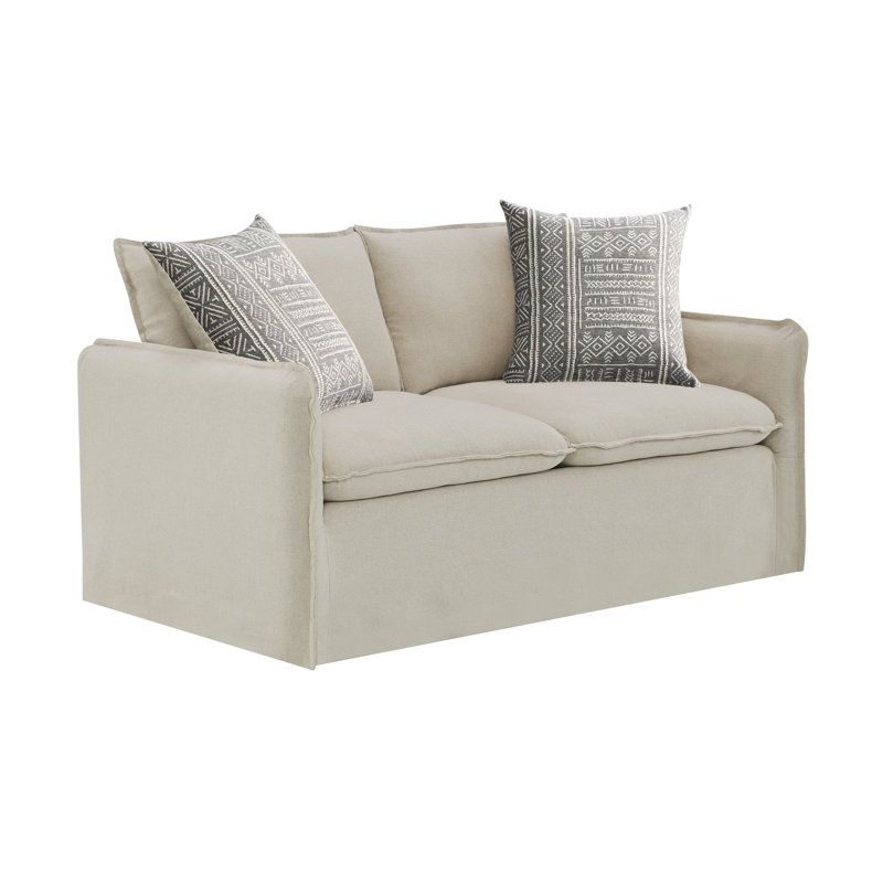 Canapé en tissu beige avec 2 coussins décoratifs Upend