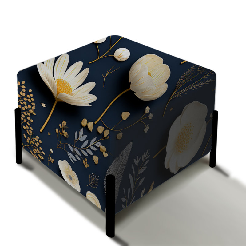 Blue And White Botanical Flowers I - Floral Square Ottoman
