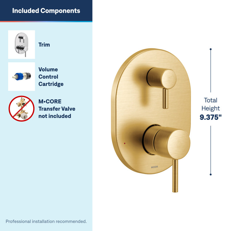 Align M-CORE 3-Series 2-Handle Shower Trim With Integrated Transfer Valve, Valve Required, Brushed Gold