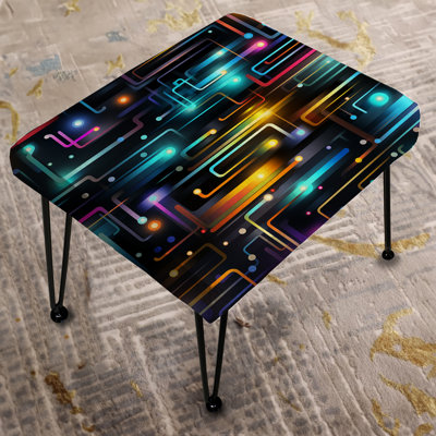 Neon Futuristic Cubic Mirage - Geometric Rectangle Ottoman