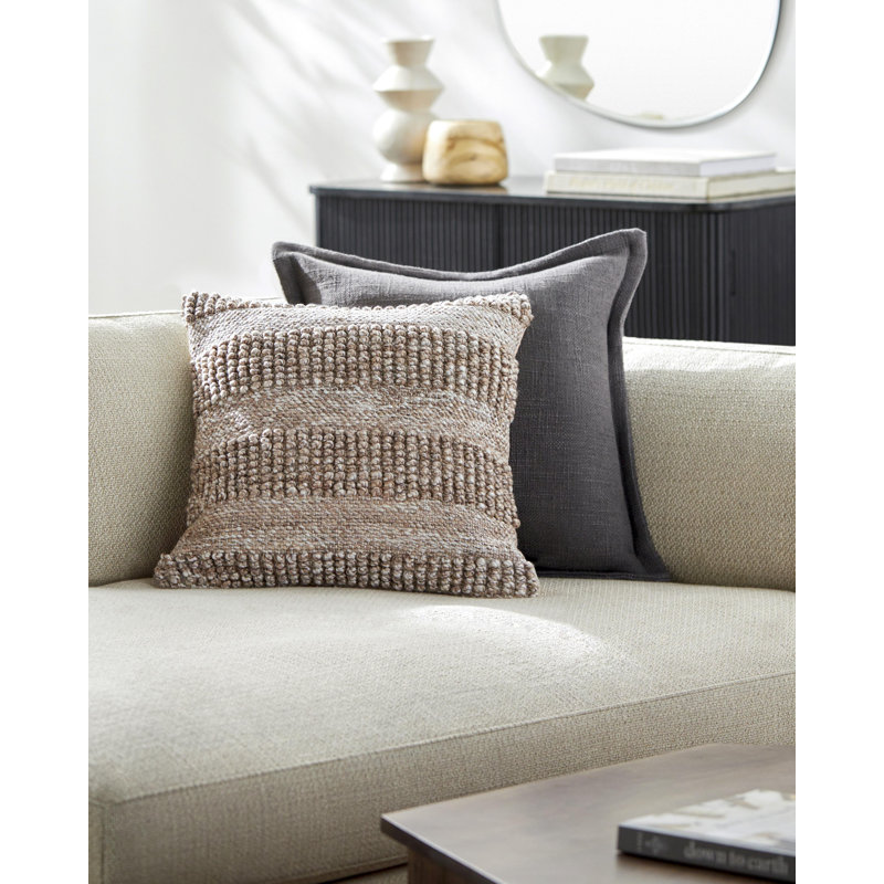 Housse de coussin Fernan, Gris foncé, H 20 po x l 20 po, Housse de coussin seulement - sans coussin