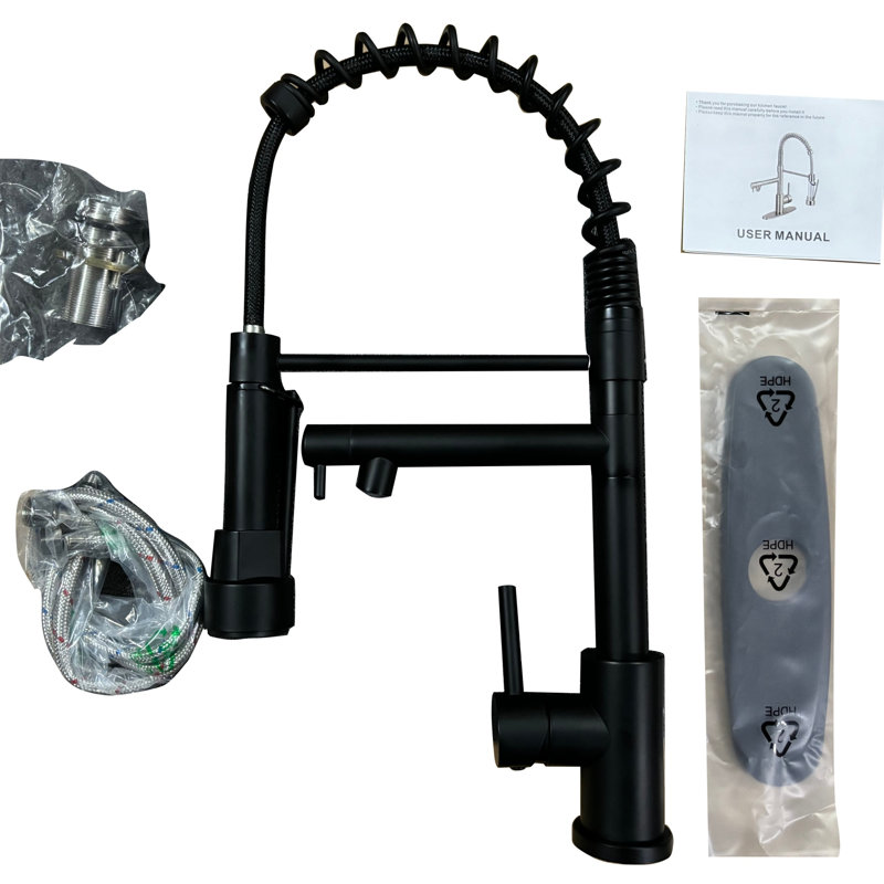 Kitchen Faucet With Pull Down Sprayer, Touch On Single Handle 2- Function Stainless Steel Spring Neck, Single Hole Installation For Residential, Commercial, RV, Bar & More, Matte Black