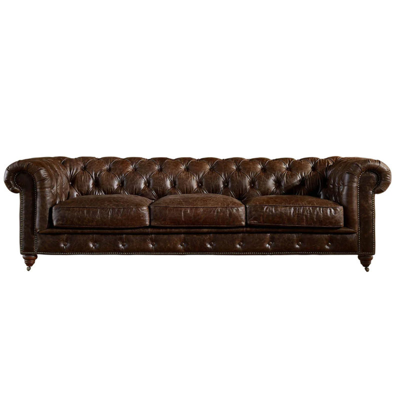 Jarique Upholstered 95'' Sofa, Dark Brown Genuine Leather